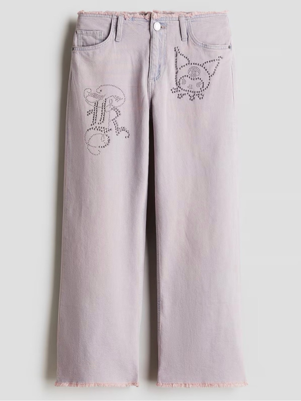 H&M x Sanrio Kuromi & My Melody Studded Pink Baggy Fit Bootcut Jeans | 16 Edgy
